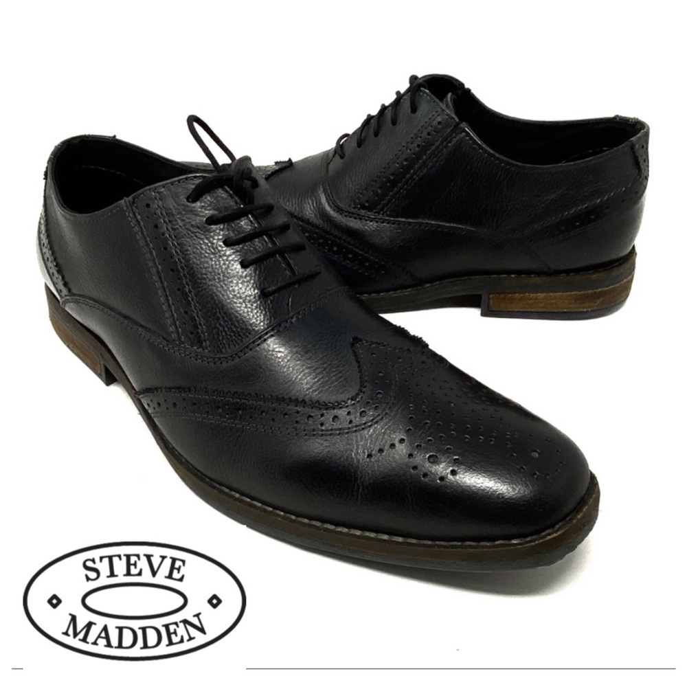 𝅺steve MADDEN Virgo Black Leather Wingtip